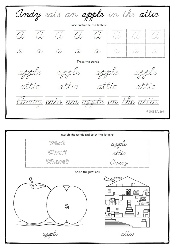 Download Andy eats an apple: ABC cursive writing & coloring worksheets - ELR.STORE
