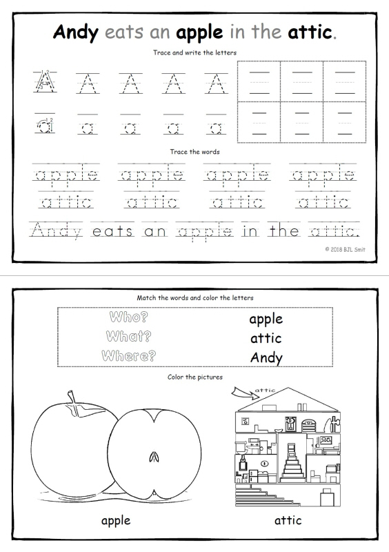 andy eats an apple abc print writing coloring worksheets elr store